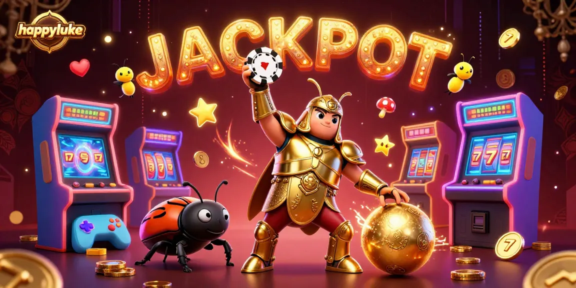 Experience happyluke's vibrant casino adventure with a heroic beetle winning big!