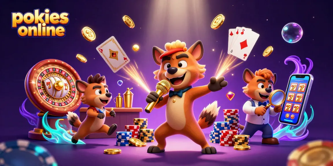 Experience pokies online as hyenas run a comedy casino club, filled with lights and slot reels.
