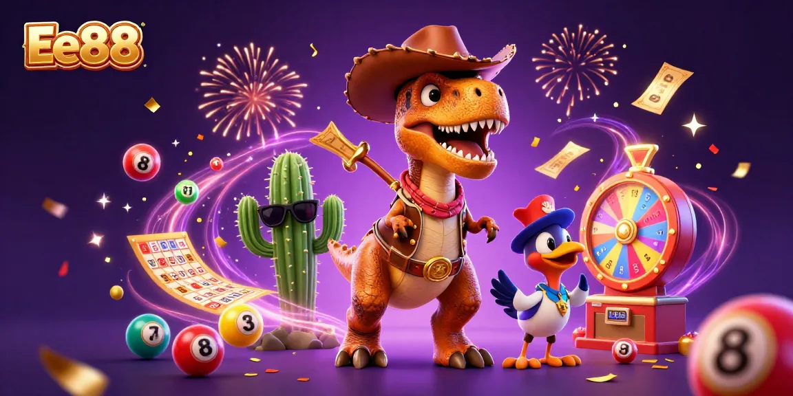 Engage with Ee88's vibrant lottery gaming scene featuring animated characters and colorful elements.