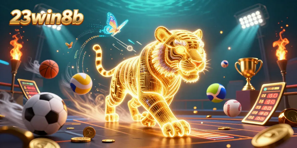 Experience vibrant gaming energy with 23win8b, featuring a dynamic casino scene and exciting sports elements.