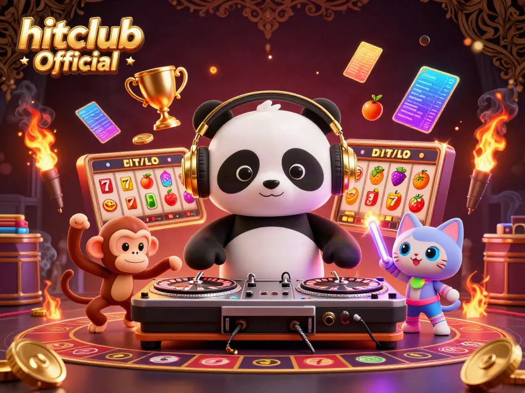 Join the fun at hitclub Official with this vibrant 3D casino scene featuring engaging characters and dynamic gaming elements.