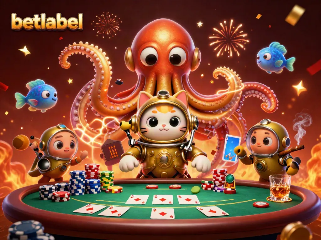 Experience thrilling moments with betlabel's dynamic gaming scene featuring a kraken and a diving cat.