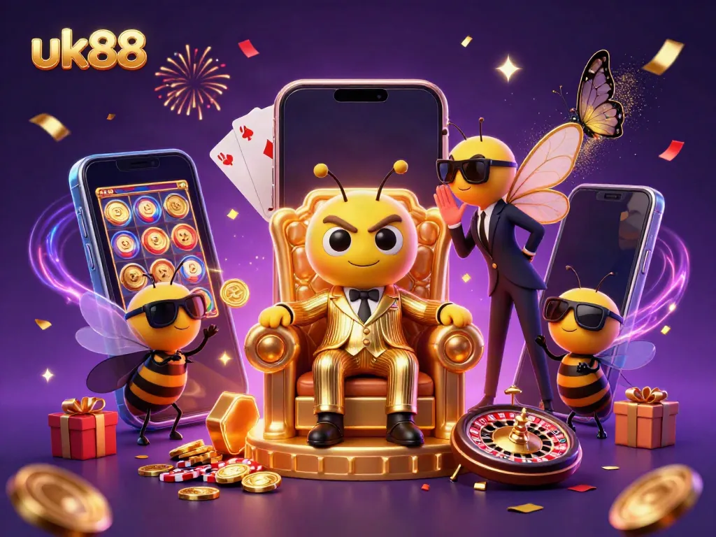 Engaging in dynamic slot gameplay with the uk88 mob boss and butterfly informant amidst festive casino elements.