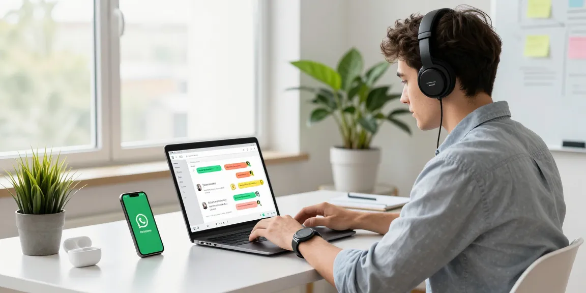 Engaging workspace showcasing WhatsApp電腦版 on laptop with vibrant decor and natural light.