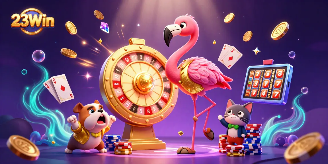 Experience the excitement with 23Win’s vibrant 3D casino scene filled with jackpots and prizes.