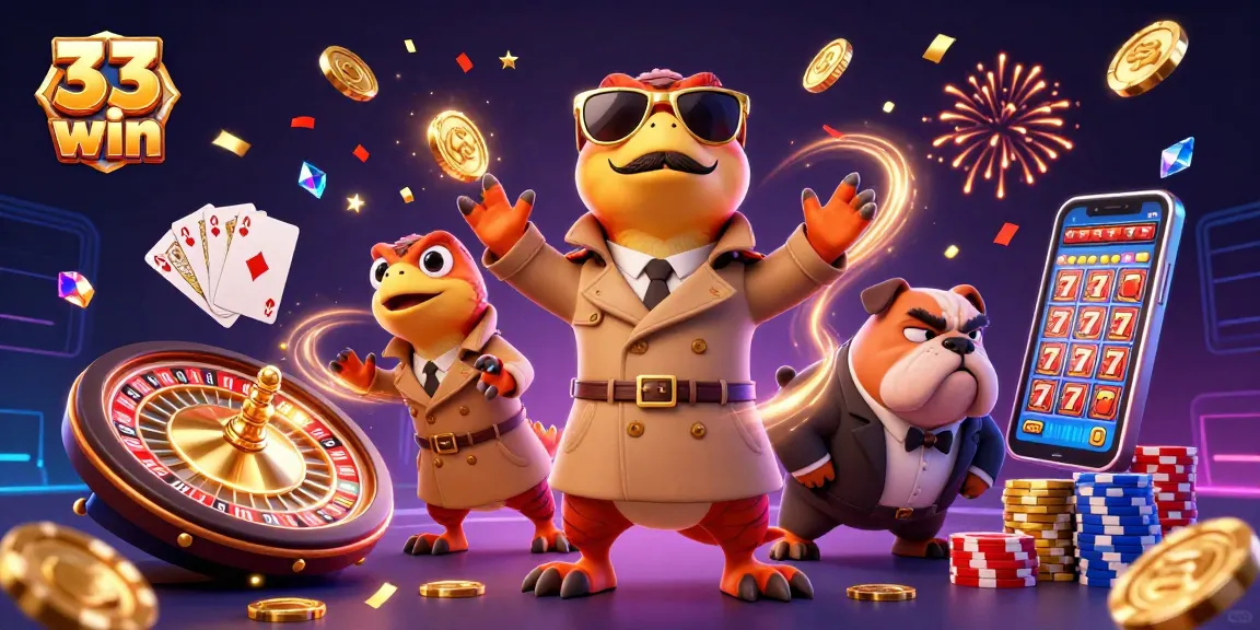 Engage in thrilling gaming action with 33 win featuring raptors in a trench coat at a VIP casino lounge.