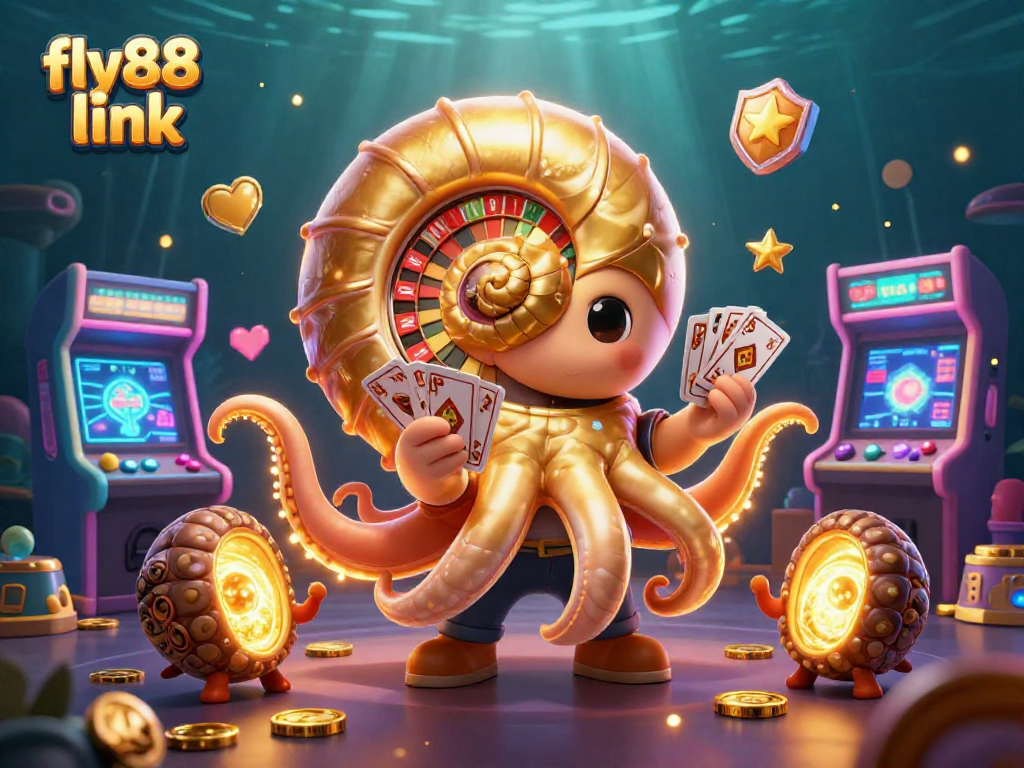 Experience the excitement of gaming with the fly88 link featuring a golden nautilus and vibrant casino-themed elements.