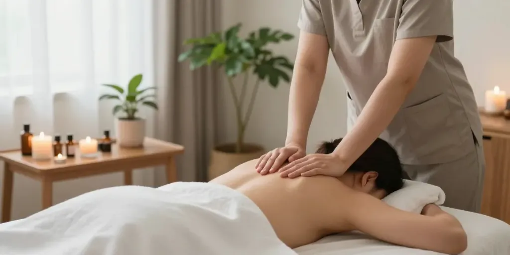 Professional massage therapist providing 관악구출장안마 in a calming home environment.