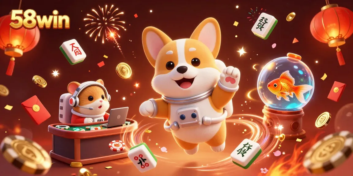 Engage in thrilling gameplay at 58win with floating casino elements and festive energy.