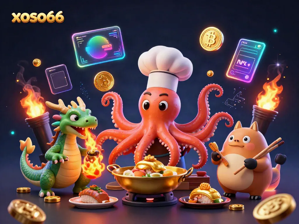 Experience the allure of xoso66 as a vibrant 3D scene captures a culinary adventure in a casino backdrop.