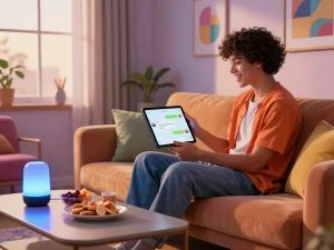 Engaging with a spicy AI character in a vibrant living room setting, showcasing the modern interactive experience.