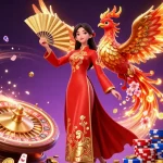 Engage with big88vn's thrilling casino experience featuring a beautiful woman and a phoenix surrounded by cascading coins.