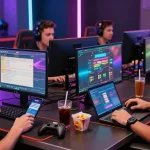 Exciting online gambling scene with players using the KK55 app and vibrant gaming graphics for immersive gaming.