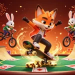 Join the excitement at R88 with a skateboarder fox and BMX rabbit in a vibrant casino-themed scene.