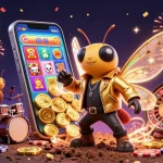 Experience exciting gameplay with xx88 as a vibrant cartoon cicada rock star takes the stage in a dynamic casino environment.
