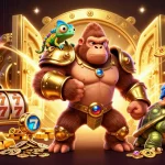 Nổ hũ 33win illustration showcasing an exciting jackpot scene with a powerful gorilla and dynamic casino elements.