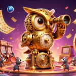 Engage with the thrilling atmosphere of LLwin casino featuring a golden owl and dynamic gaming elements.