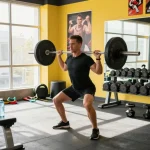 Entrenador en Esteroidesshop levantando pesas en un gimnasio moderno