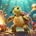Experience exciting gameplay at o8 with a cartoon pirate turtle amidst rich casino elements.