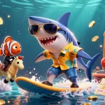 Experience fun with engaging online casino Australia characters, including a shark, clownfish, and crab amid dazzling slot themes.