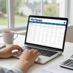Using the calculadora hipoteca for effective mortgage calculations in a bright home office.