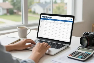 Using the calculadora hipoteca for effective mortgage calculations in a bright home office.