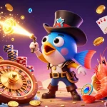 Alo8 showcases a vibrant 3D casino scene with playful underwater characters enticing players with golden coins and gaming excitement.