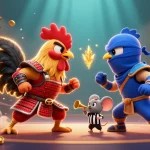 Engage in thrilling battles with lv88ac's fighting roosters in a vibrant casino scene.