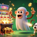 Experience the thrill of Sunwin20 with this lively illustrated scene of a mischievous monkey juggling golden casino treasures.
