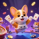Engage in sun win adventures with a 3D cartoon corgi in a vibrant casino scene.